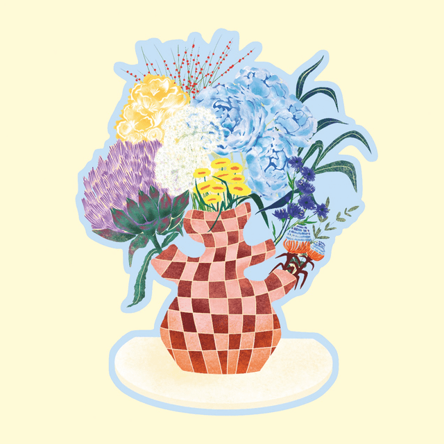 Checkerboard Flowers -Sticker