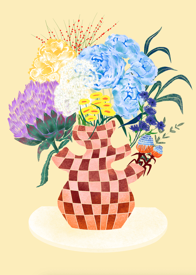 Flowers in Check Vase