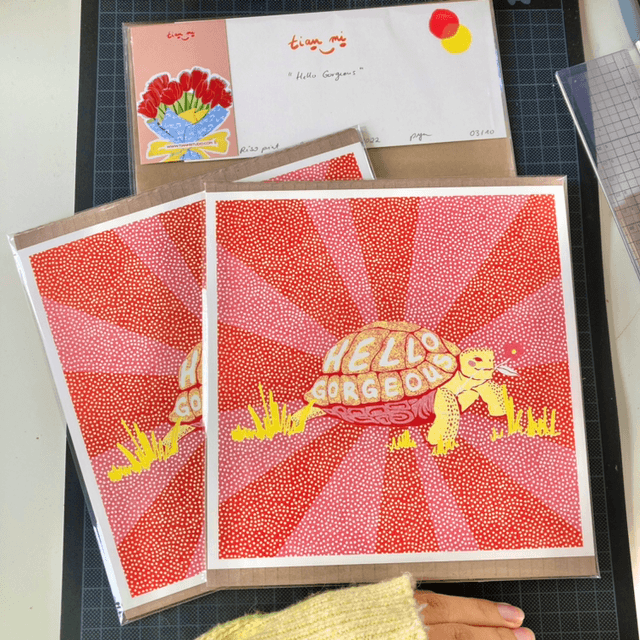20 x 20 cm Riso Print - Hello Gorgeous Turtle, 2 colours