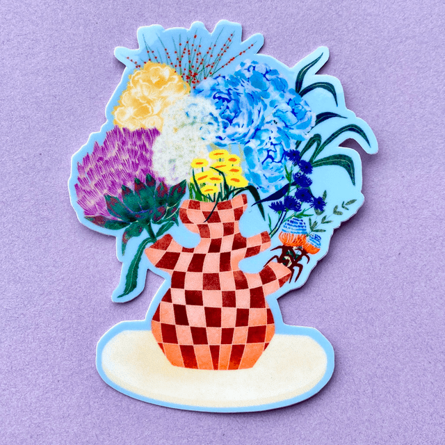 Checkerboard Flowers -Sticker